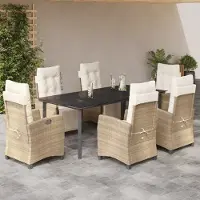 Prolenta Maison Exclusive - Ensemble à manger de jardin et coussins 7 pcs beige poly rotin