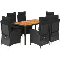 Syfax Ensemble à manger de jardin coussins 7pcs Noir Résine tressée