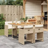 Prolenta Maison Exclusive - Ensemble à manger de jardin avec coussins 5pcs Beige poly rotin