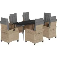 Syfax Ensemble à manger de jardin coussins 7 pcs mélange beige rotin