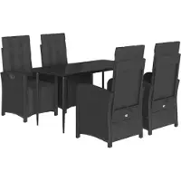 Syfax Ensemble à manger de jardin coussins 5pcs Noir Résine tressée