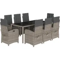 Syfax Ensemble à manger de jardin 9 pcs coussins gris résine tressée