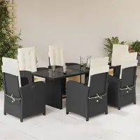 Prolenta Maison Exclusive - Ensemble à manger de jardin coussins 7pcs Noir Résine tressée