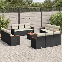 Prolenta Maison Exclusive - Salon de jardin avec coussins 13 pcs noir résine tressée