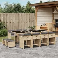 Prolenta Maison Exclusive - Ensemble à manger de jardin coussins 13 pcs mélange beige rotin