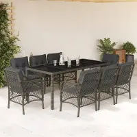 Prolenta Maison Exclusive - Ensemble à manger de jardin 9 pcs coussins gris résine tressée