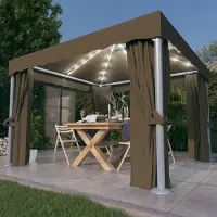 vidaXL Pavillon design avec rideaux & guirlande lumineuse LED 3x3 m Taupe - Pavillons & Tentes de réception 2025 Nouveau2251596 3parcel