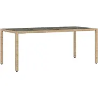 Syfax Table de jardin avec dessus en verre beige résine tressée