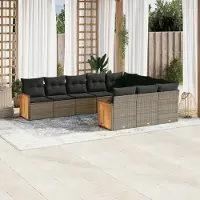 Prolenta Maison Exclusive - Salon de jardin avec coussins 10 pcs gris résine tressée
