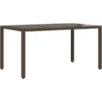 Syfax Table de jardin avec dessus en verre marron résine tressée