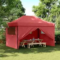 Prolenta Maison Exclusive - Tente de réception pliable Pop-Up avec 4 panneaux latéraux, rouge bordeaux