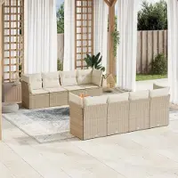 Prolenta Maison Exclusive - Salon de jardin avec coussins 9 pcs beige résine tressée
