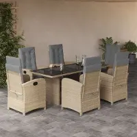 Prolenta Maison Exclusive - Ensemble à manger de jardin coussins 7 pcs mélange beige rotin