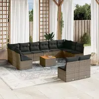 Prolenta Maison Exclusive - Salon de jardin avec coussins 13 pcs gris résine tressée
