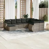 Prolenta Maison Exclusive - Salon de jardin avec coussins 10 pcs gris résine tressée