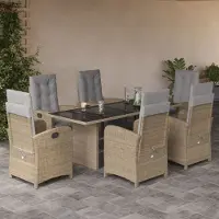 Prolenta Maison Exclusive - Ensemble à manger de jardin et coussins 7 pcs beige poly rotin