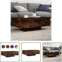 The Living Store Table basse avec lampes LED chêne fumé 85x55x31 cm