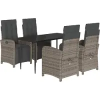Syfax Ensemble à manger de jardin 5 pcs coussins gris résine tressée