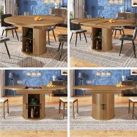 SUCCESS COURIER Table à manger ronde à rallonges (Ø 118-158 cm) aspect noyer et noir, table de cuisine avec placard de rangement intégré, table à manger ovale pour 6 personnes