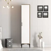 Skye Decor , Kumsal S - Noyer, Blanc, Armoire, Noyer, PANNEAUX DE PARTICULES 100 % MÉLAMINÉS, 40 x 201,4 x 47,5 cm