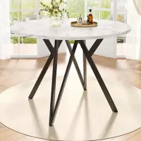 SUCCESS COURIER Table à manger ronde Ø 100 cm aspect marbre noir, table de cuisine moderne avec pieds en métal, table à manger élégante pour 4 personnes, design marbre noir