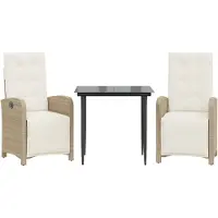 Syfax Ensemble de bistro 3 pcs avec coussins beige résine tressée