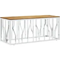 Syfax Table basse argenté acier inoxydable et bois massif d'acacia