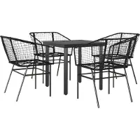 Syfax Ensemble à manger de jardin 5 pcs noir résine tressée verre