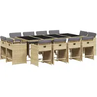 Syfax Ensemble à manger de jardin coussins 13 pcs mélange beige rotin