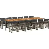 Syfax Ensemble à manger de jardin coussins 13 pcs gris résine tressée