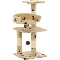 Syfax Arbre à chat et griffoirs en sisal 65 cm Beige Motif de pattes
