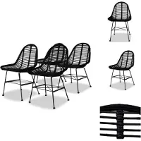 vidaXL Chaise de salle à manger 4 pcs. Rotin Naturel Noir - Chaise de salle à manger
