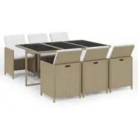 Syfax Ensemble à manger de jardin et coussins 7 pcs Poly rotin Beige