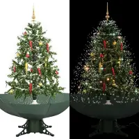 Syfax Arbre de Noël neigeux avec base de parapluie Vert 140 cm
