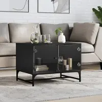 Prolenta Table basse exclusive avec portes en verre, noire, dimensions : 68,5 x 50 x 50 cm