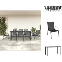 vidaXL Ensemble de jardin 9 pièces noir acier et textilène - Ensemble de meubles de jardin