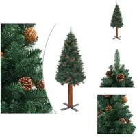 vidaXL Sapin de Noël élancé avec bois véritable et cônes Vert 150 cm PVC - Sapins de Noël