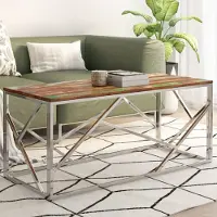 Prolenta Maison Exclusive - Table basse en acier inoxydable argenté et bois massif recyclé