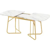 Youjia Table à manger blanche extensible avec finition marbrée, pieds en métal doré, table à manger extensible 140/180 × 80 cm, pouvant accueillir 4 à 6 personnes,