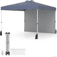Costway Pavillon Pop-up 3x3m, Pavillon de jardin portable avec paroi latérale, ombrage, sac, 8 piquets, 4 ancres, 4 cordes à vent & 4 sacs de sable Gris