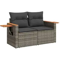 Syfax Canapé de jardin 2 places avec coussins gris résine tressée