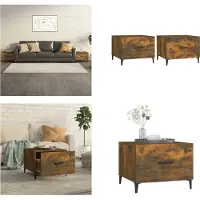 vidaXL Tables basses avec pieds en métal 2 pcs. Chêne fumé 50x50x40 cm - Table basse - Tables basses - Table d'appoint - Table d'appoint
