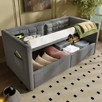 Flieks Lit Hydraulique Tapissé 90x190cm avec USB & Type C, Canapé-lit Lit de Jour avec Rangements, Daybed Lit Simple Lit Jeune, Velours, Gris