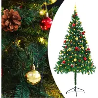 Syfax Arbre de Noël artificiel pré-éclairé avec boules vert 180 cm
