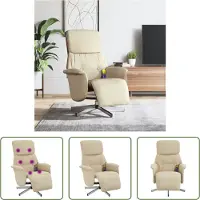 The Living Store Fauteuil de massage avec repose-pieds Crème Tissu