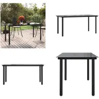 vidaXL Table de jardin noire 160x80x74 cm Acier et verre trempé - Table de salle à manger - Tables - Table de jardin