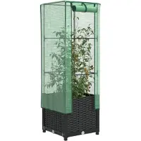 Prolenta Maison Exclusive - Potager surélevé avec serre intégrée, aspect rotin, 40 x 40 x 139 cm