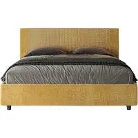 Ityhome - Lit coffre rembourré 160x190 tissu Labirinto 06 jaune Rosal