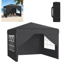 XMTECH Tente pliante Pop-Up Pavillon 2,5 x 2,5 m, imperméable et protection UV, montage rapide à l'aide d'un seul bouton, hauteur réglable sur 3 niveaux, anthracite (avec parois latérales)