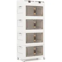 Northix Pack de 4 boîtes empilables avec couvercles, roulettes et portes, boîte de rangement pliable, boîte en plastique 210L